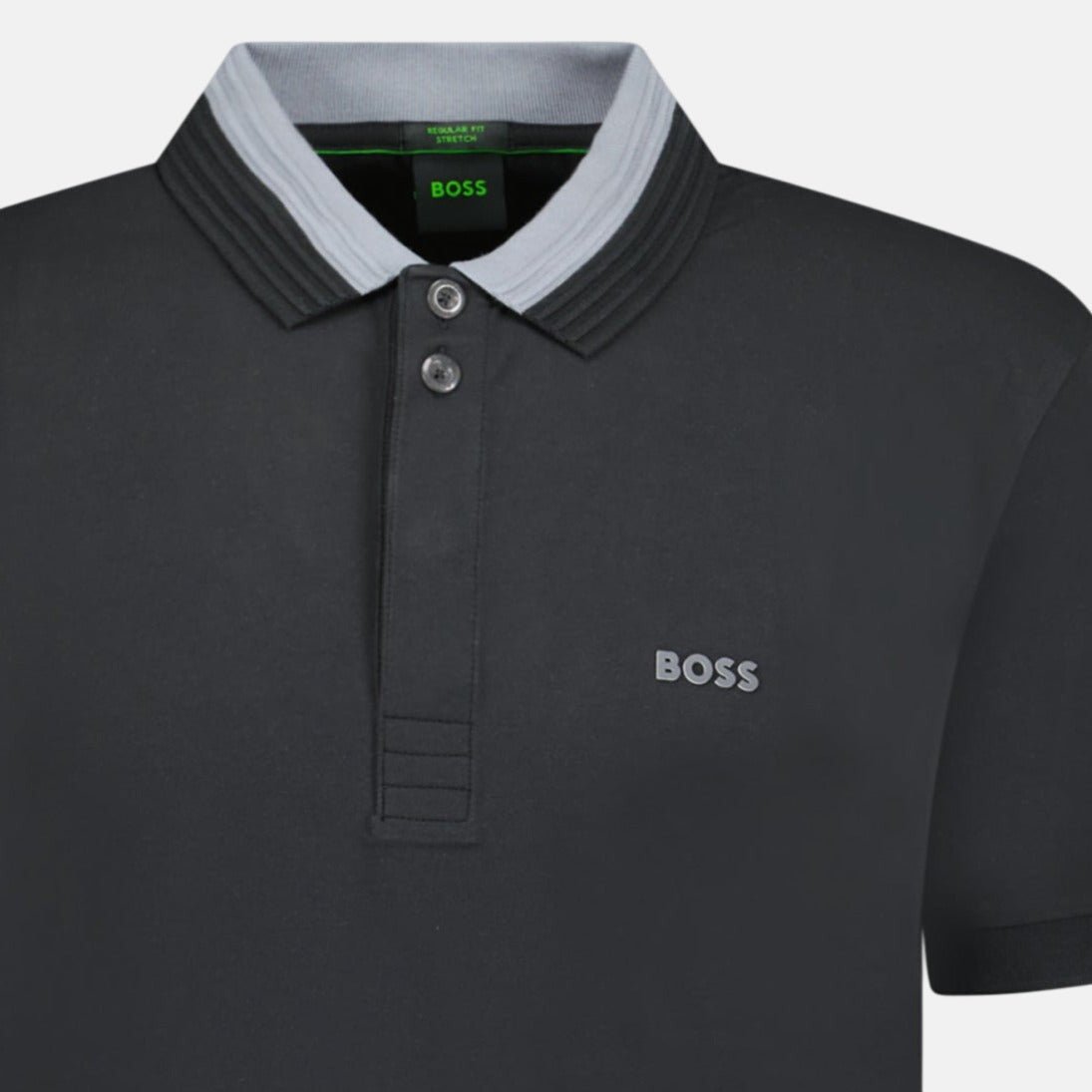 BOSS Stretch - Cotton 3D - Stripe Collar Polo Shirt Black | Studio DOS