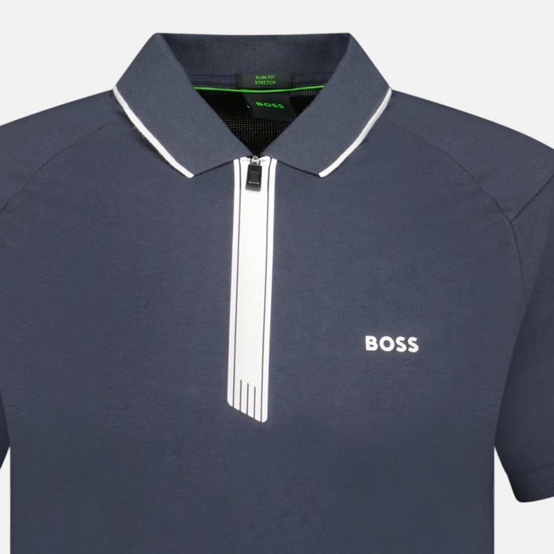 BOSS Stretch Slim - Fit Zip Placket Polo Shirt Navy | Studio DOS