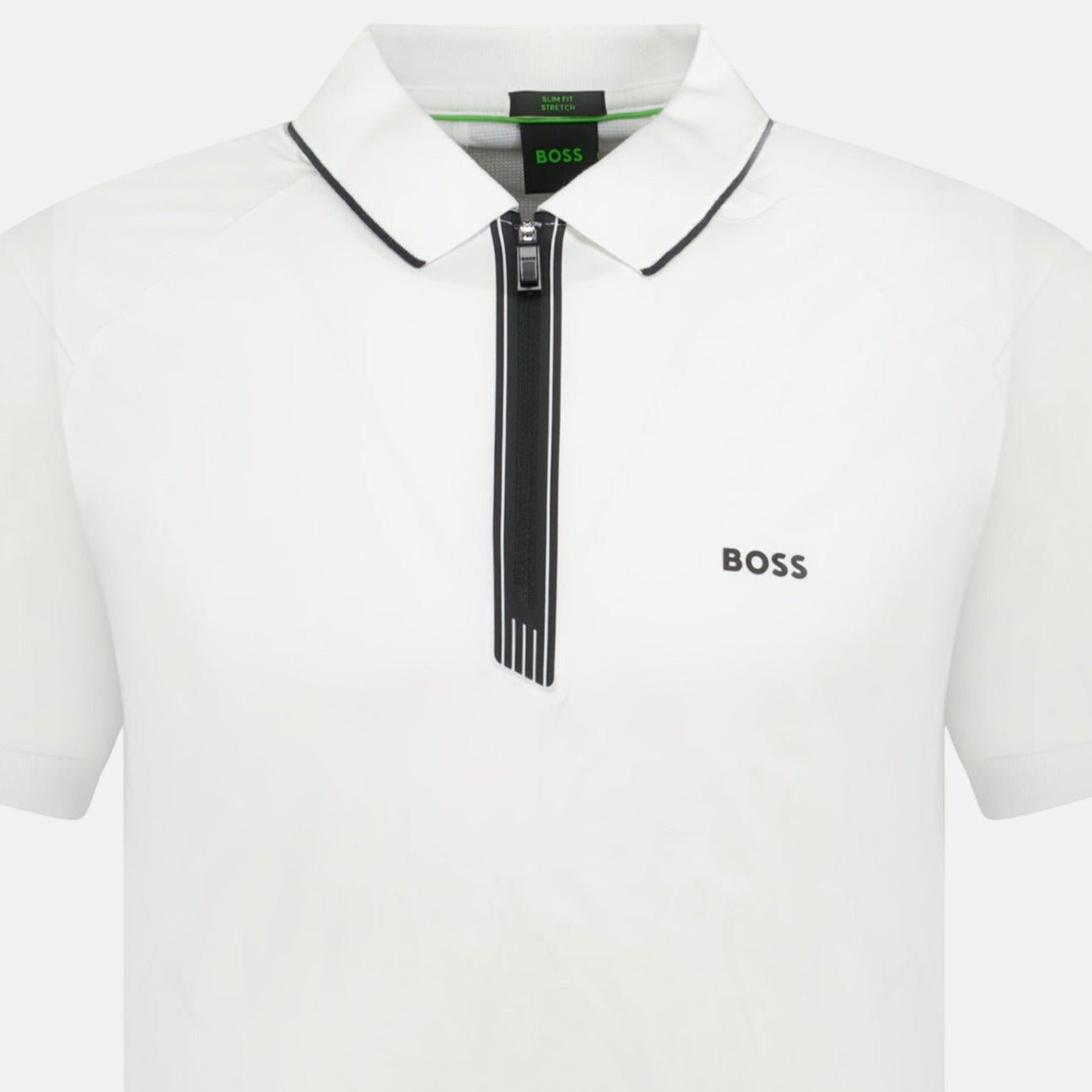 BOSS Stretch Slim - Fit Zip Placket Polo Shirt White | Studio DOS