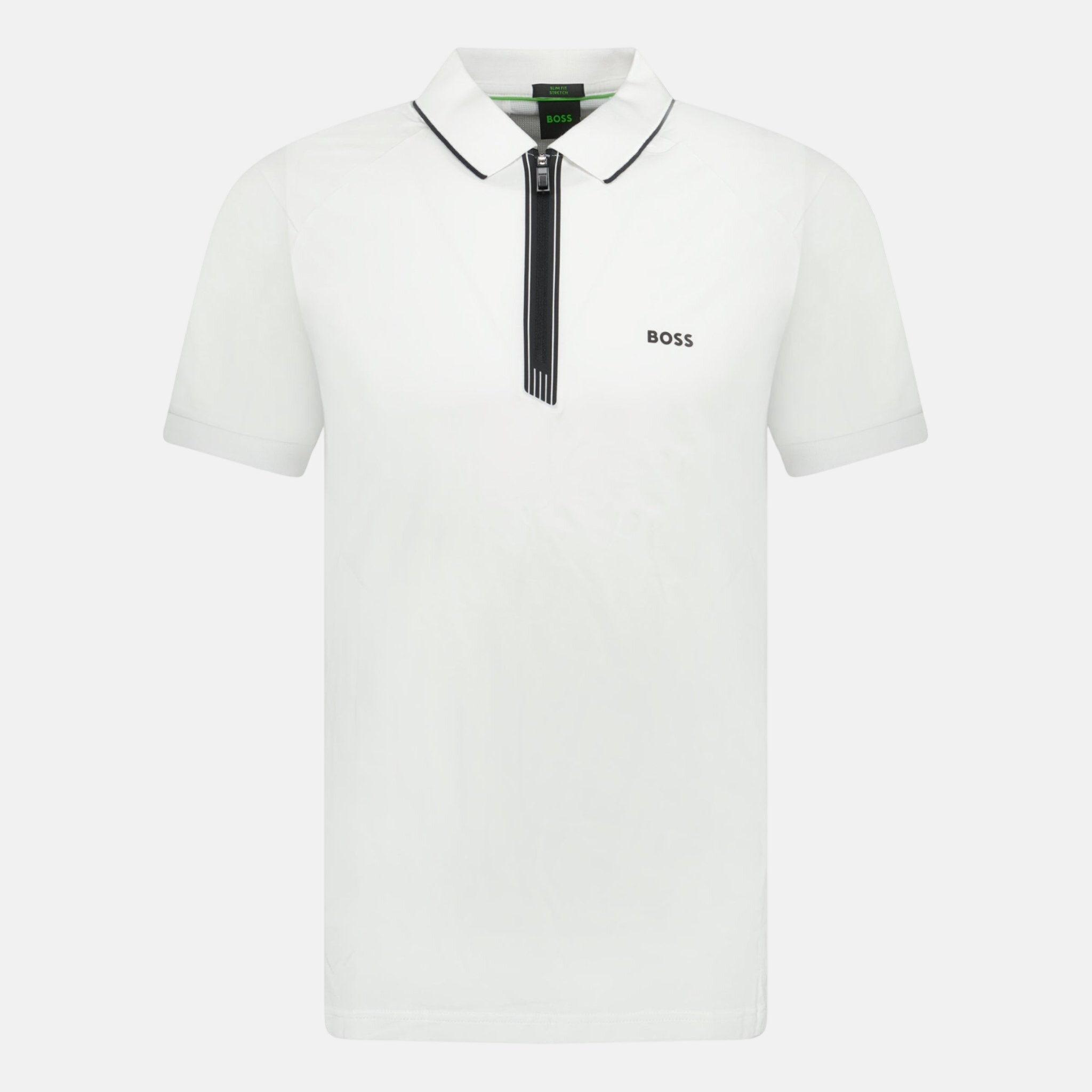 BOSS Stretch Slim - Fit Zip Placket Polo Shirt White | Studio DOS