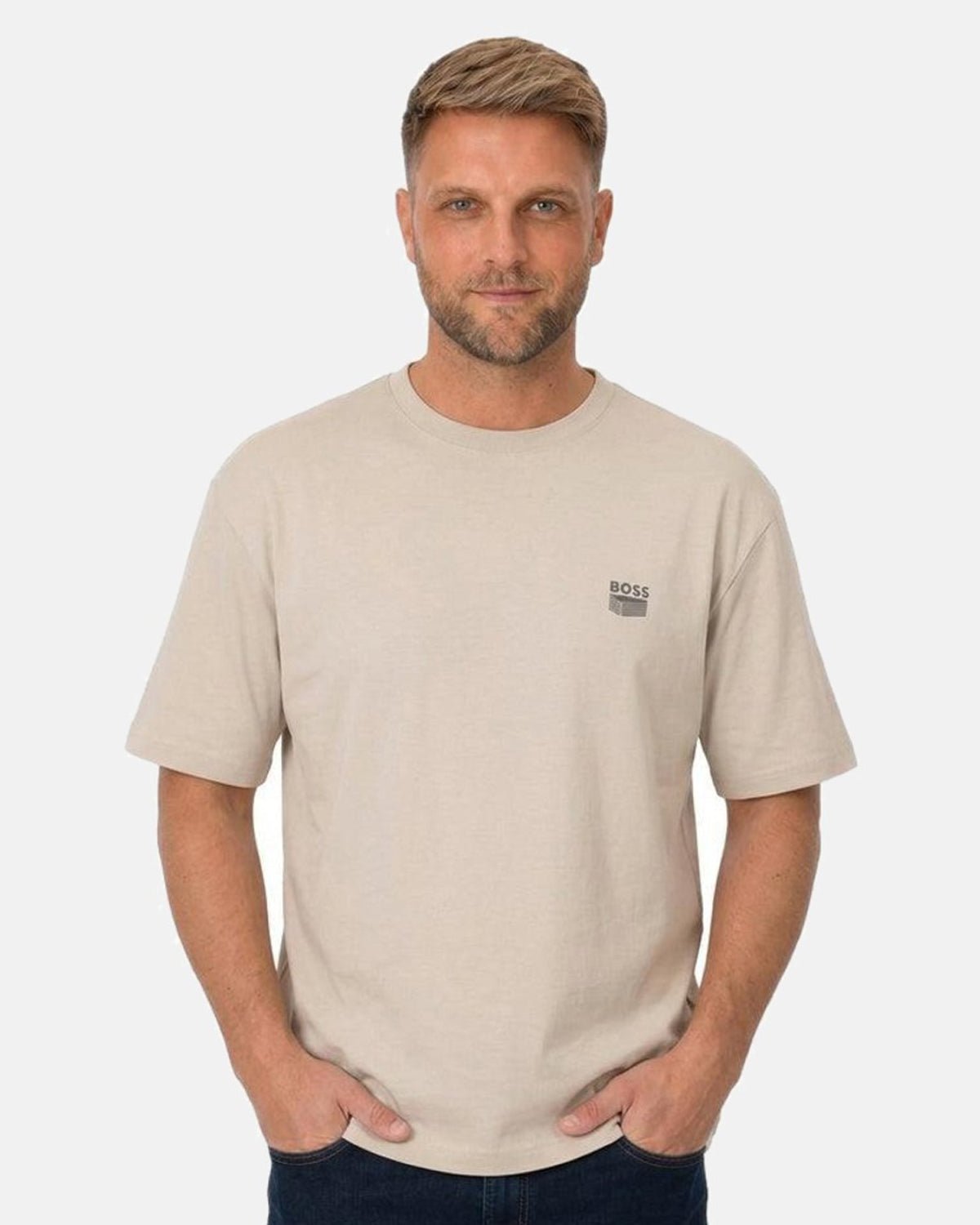 BOSS Te Brutalism Graphic T-Shirt Open Grey | Studio DOS