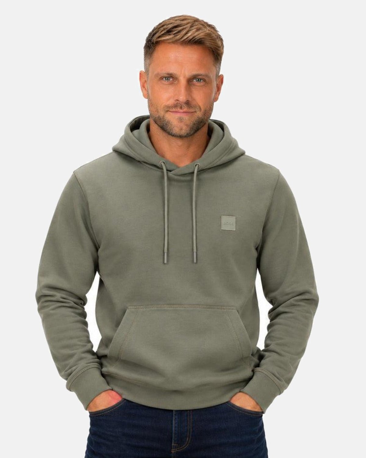 BOSS Wetalk Logo Patch Hoodie Open Grey | Studio DOS