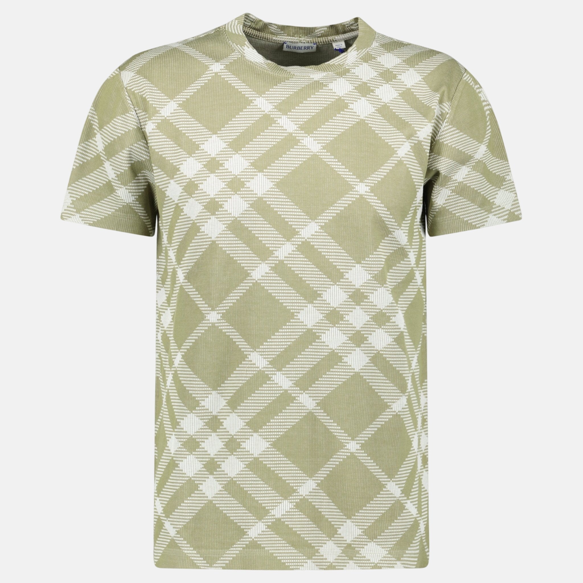 Burberry Check Stretch Cotton Blend T-Shirt Dark Hunter White | Studio DOS