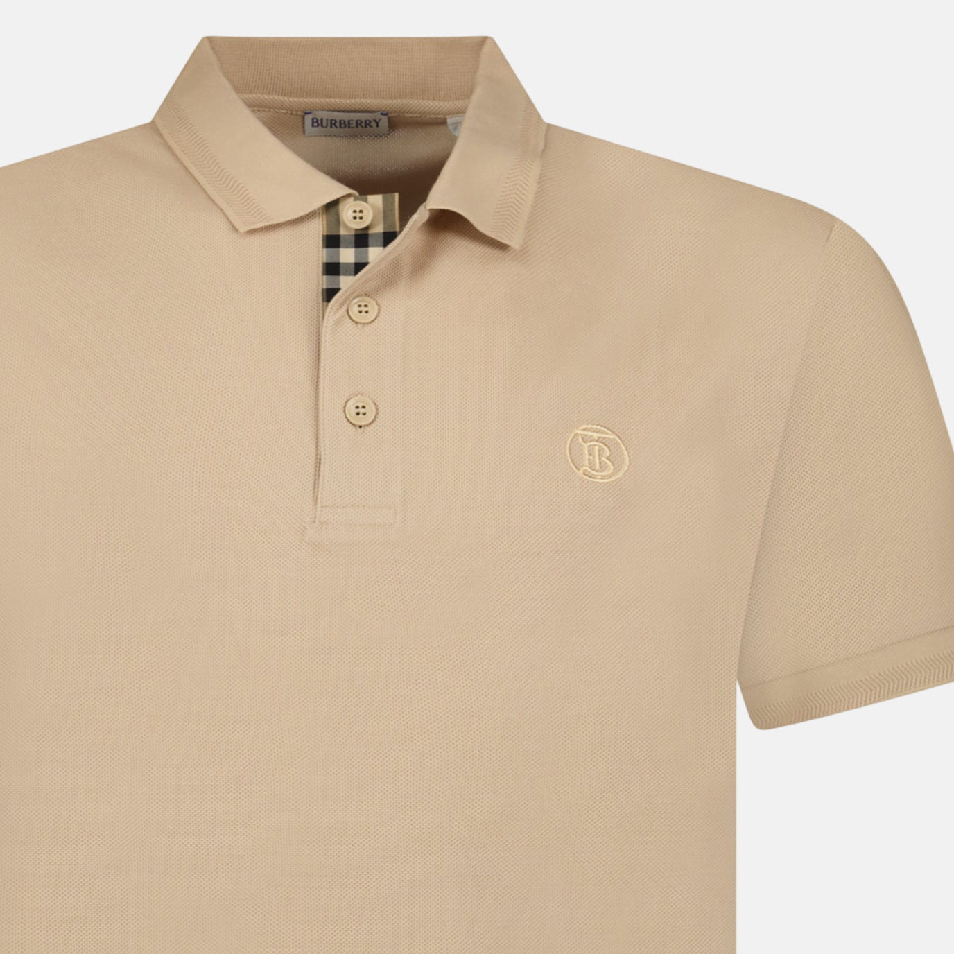 Burberry 'Eddie' TB Check Placket Polo Shirt Beige | Studio DOS