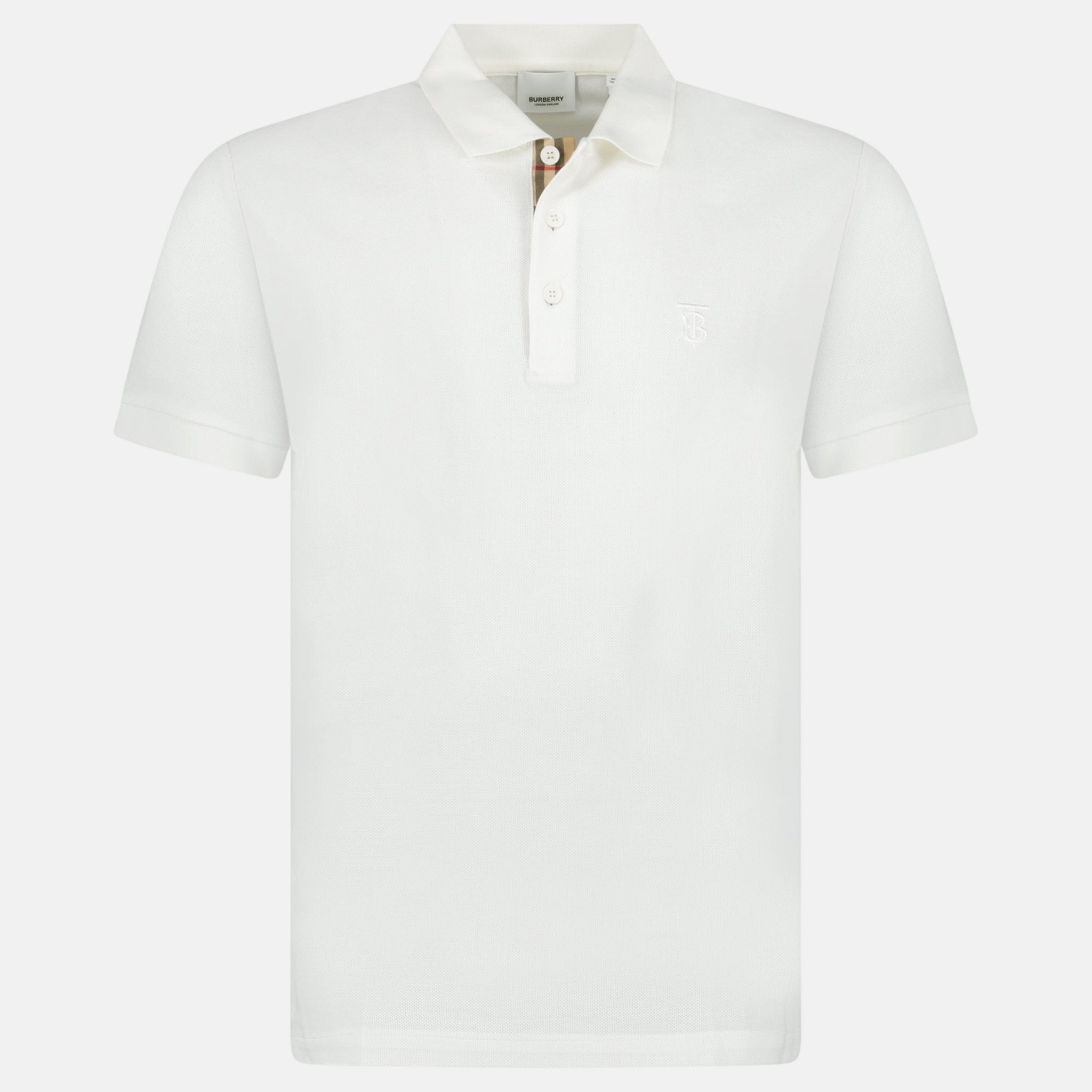 Burberry 'Eddie' TB Check Placket Polo Shirt White | Studio DOS