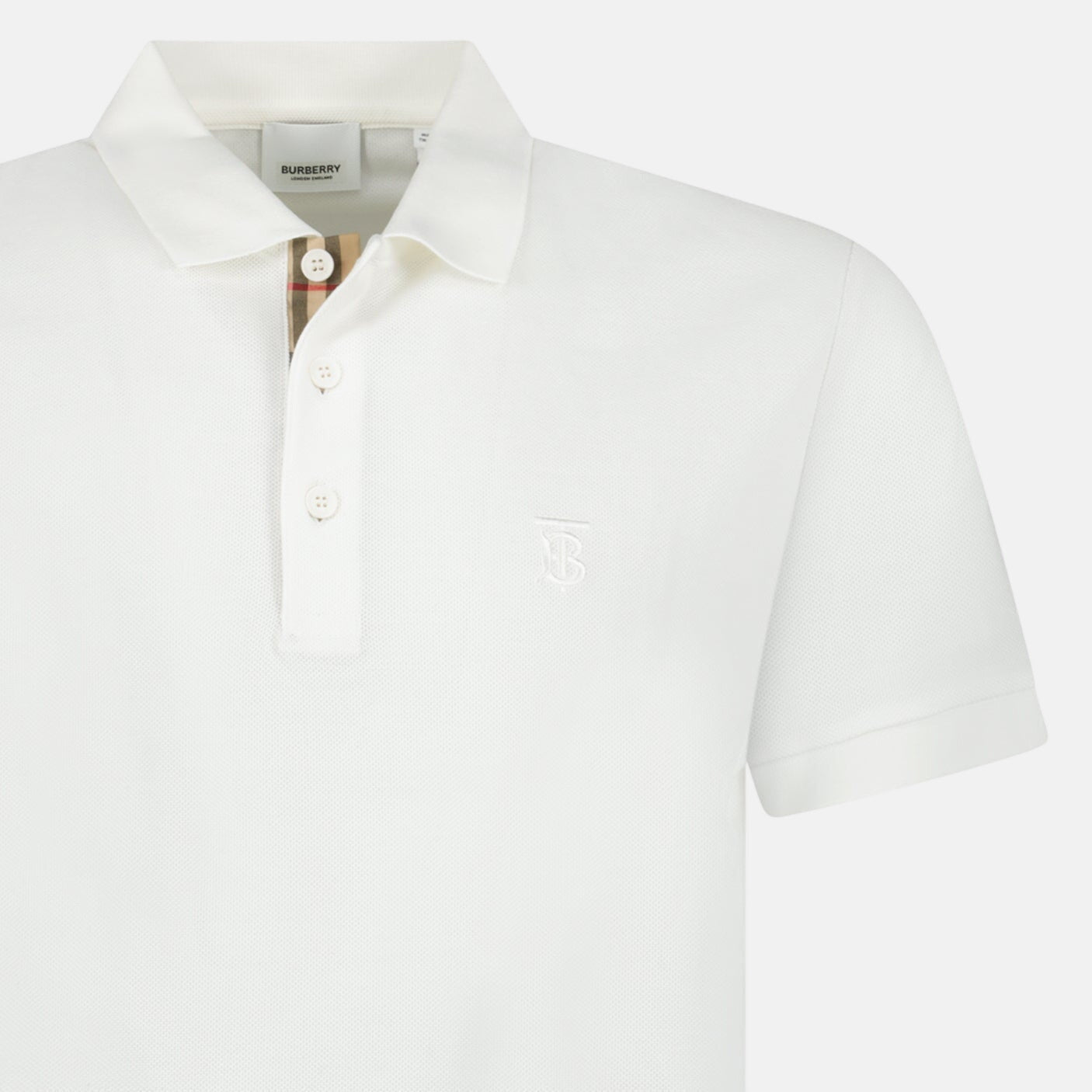 Burberry 'Eddie' TB Check Placket Polo Shirt White | Studio DOS