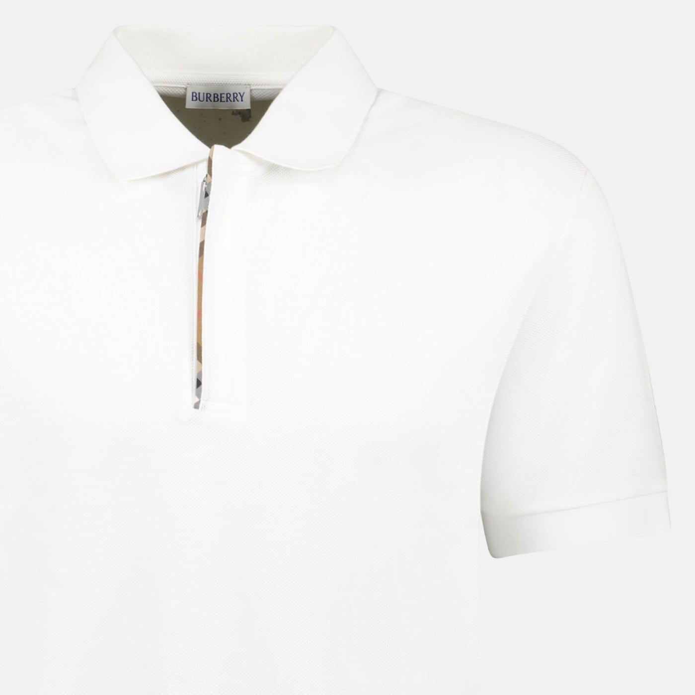 Burberry 'Hartford' Check Placket Zip Polo Shirt White | Studio DOS