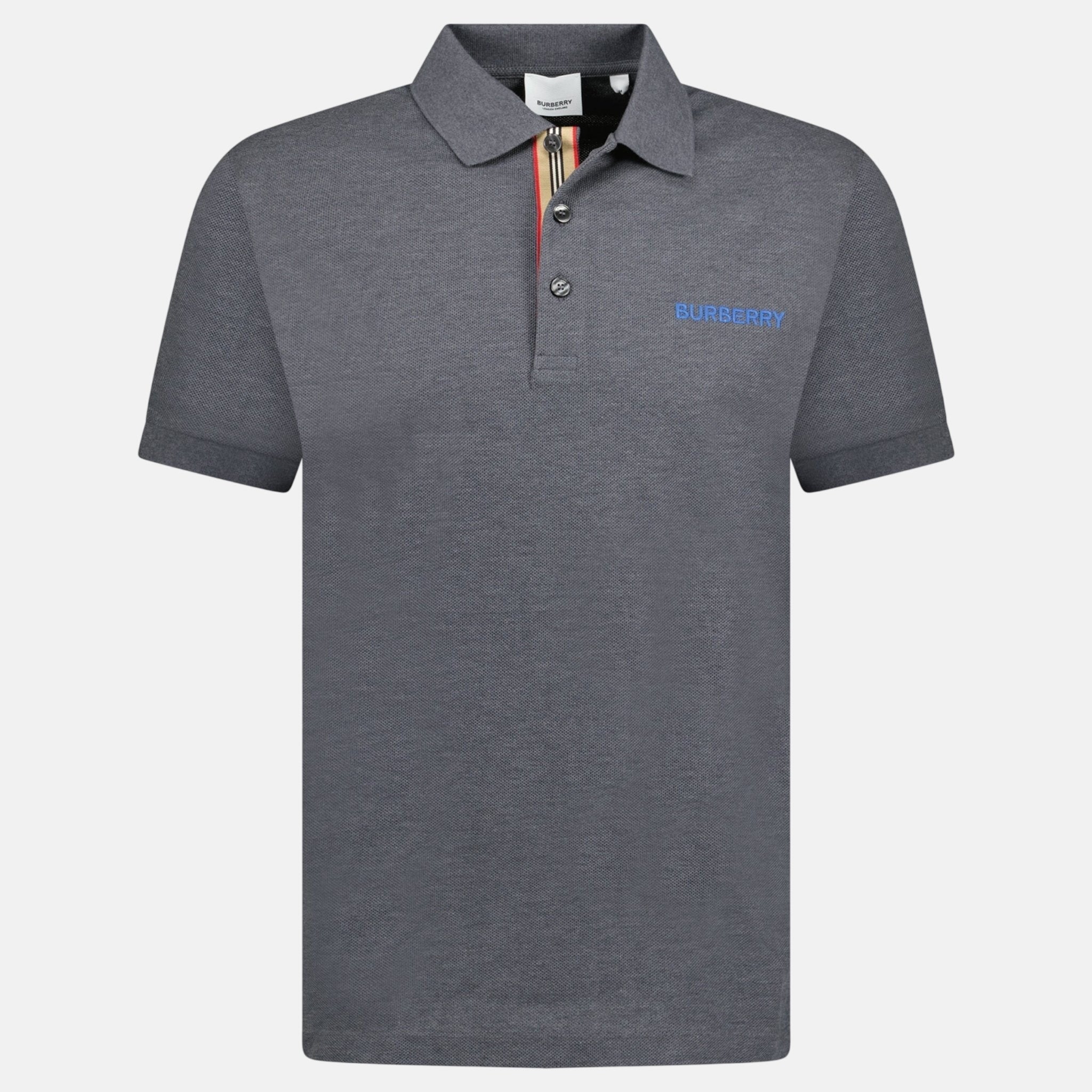Burberry 'Hartford' Embroidery Logo Check Polo Shirt Grey | Studio DOS