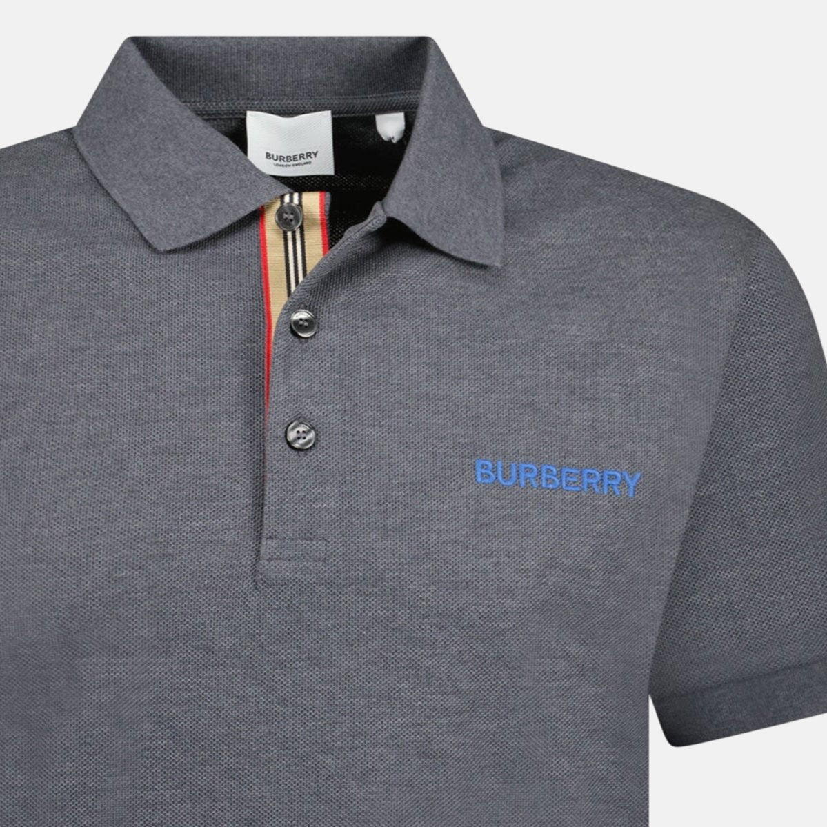 Burberry 'Hartford' Embroidery Logo Check Polo Shirt Grey | Studio DOS