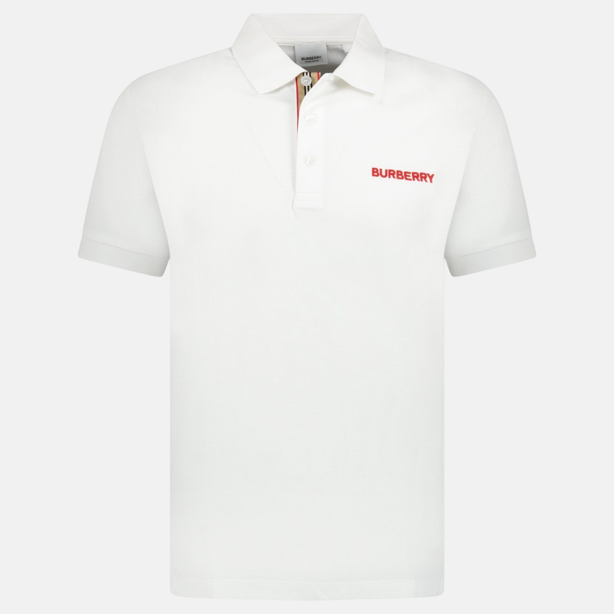 Burberry 'Hartford' Embroidery Logo Check Polo Shirt White | Studio DOS