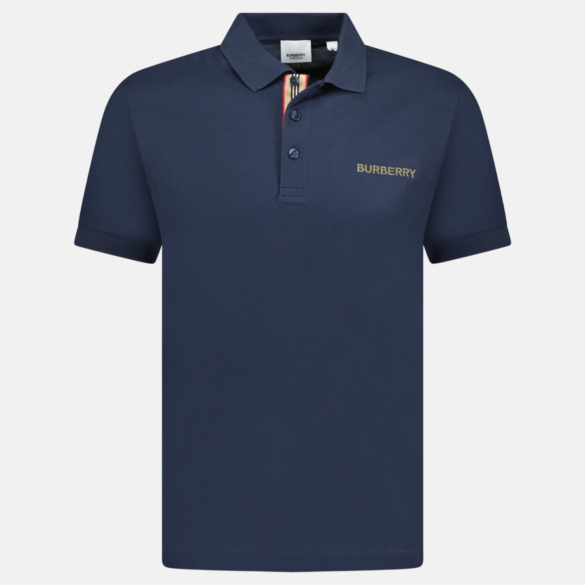 Burberry 'Hartford' Embroidery Logo Signature Stripe Polo Shirt Navy | Studio DOS