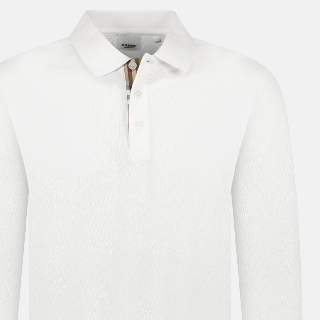Burberry 'Hartford' Long Sleeved Check Placket Polo Shirt White | Studio DOS