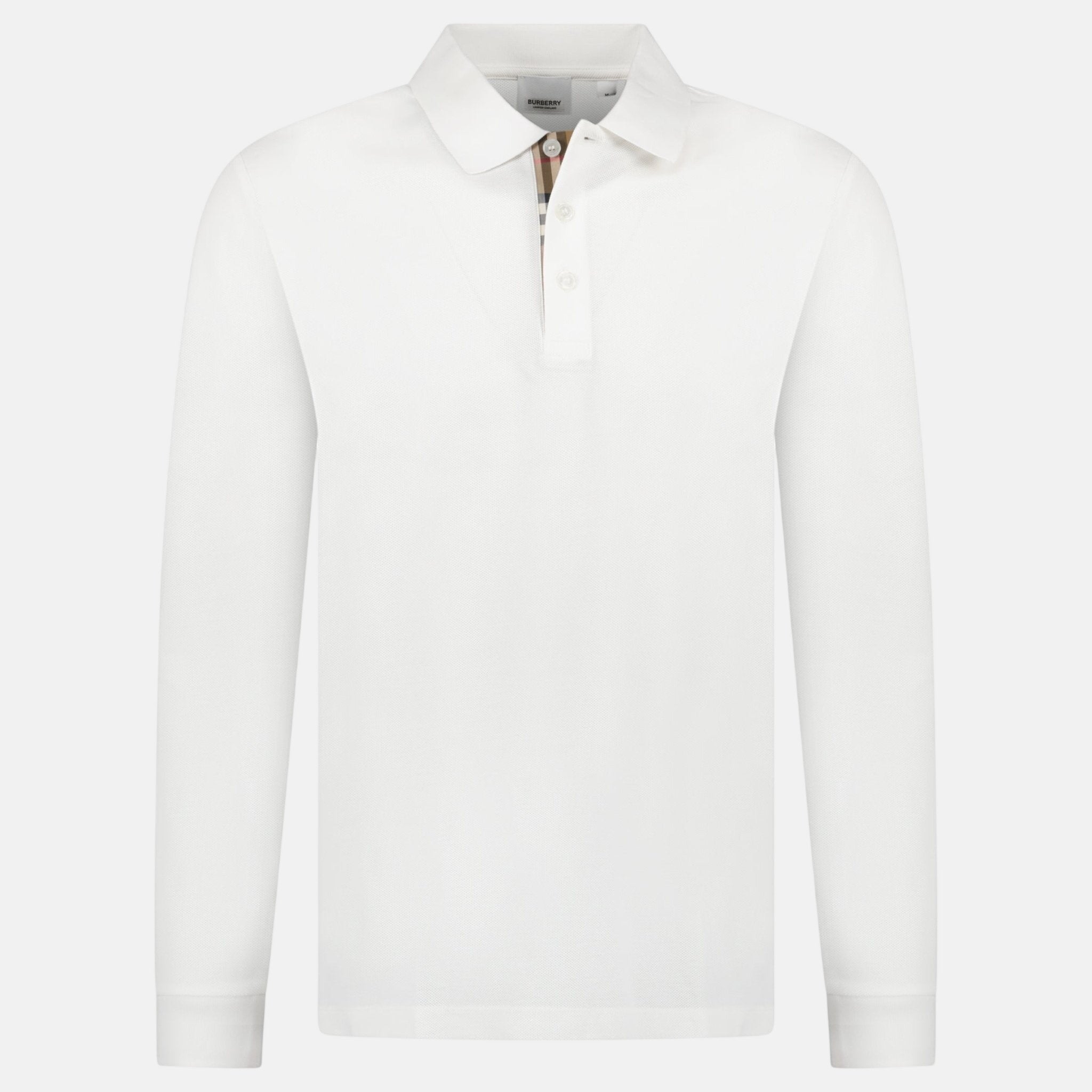 Burberry 'Hartford' Long Sleeved Check Placket Polo Shirt White | Studio DOS
