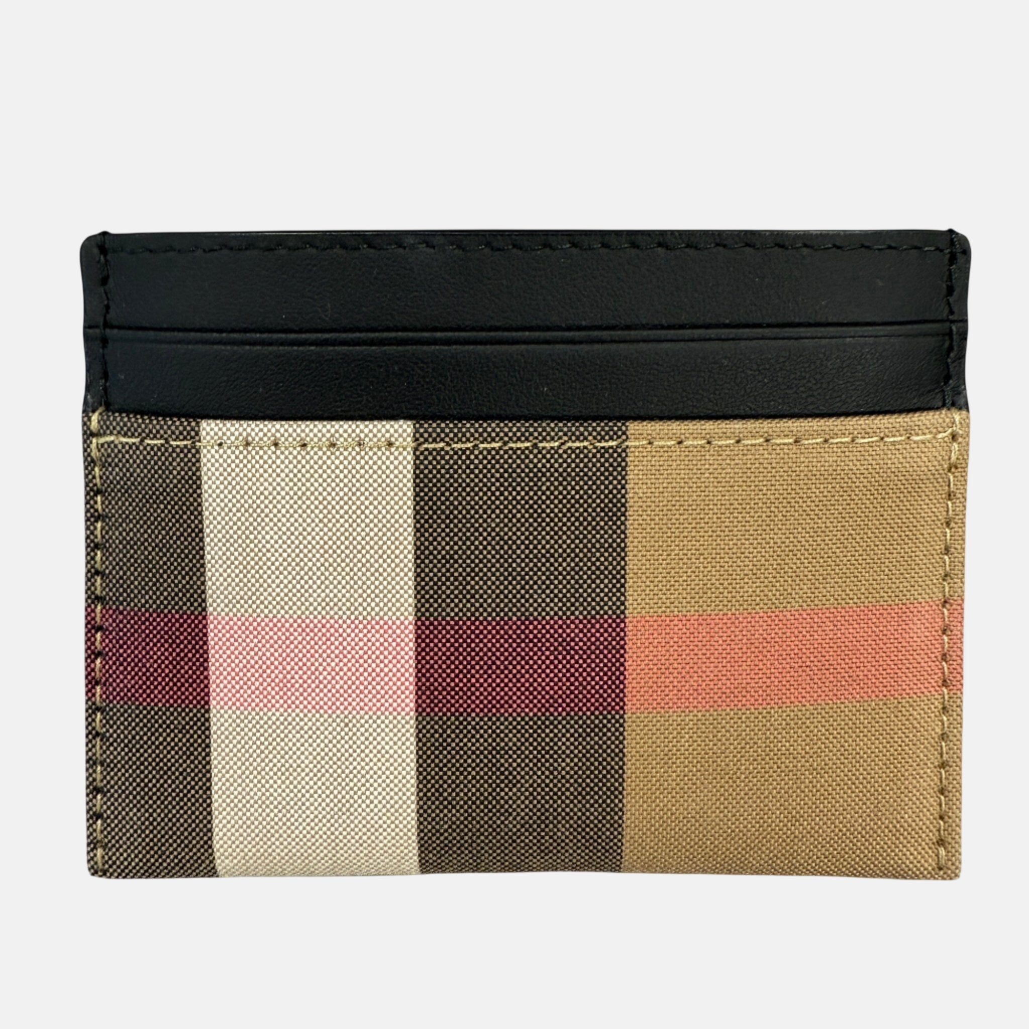 Burberry Leather Canvas Classic Check Card Holder Black | Studio DOS
