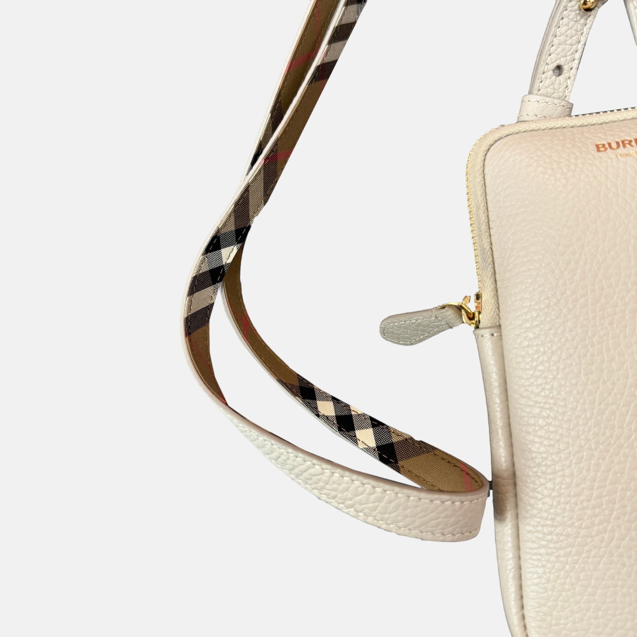 Burberry Phone Pouch Check Strap Grained Leather Limestone | Studio DOS