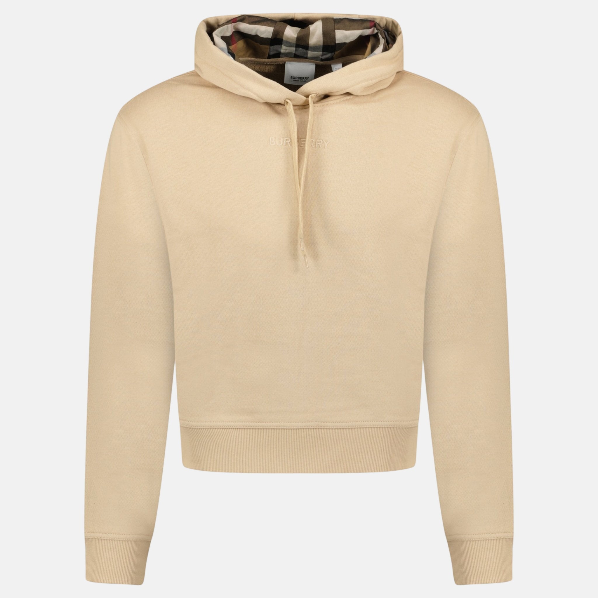 Burberry 'Talley' Embroidery Logo Check Hooded Sweatshirt Beige | Studio DOS