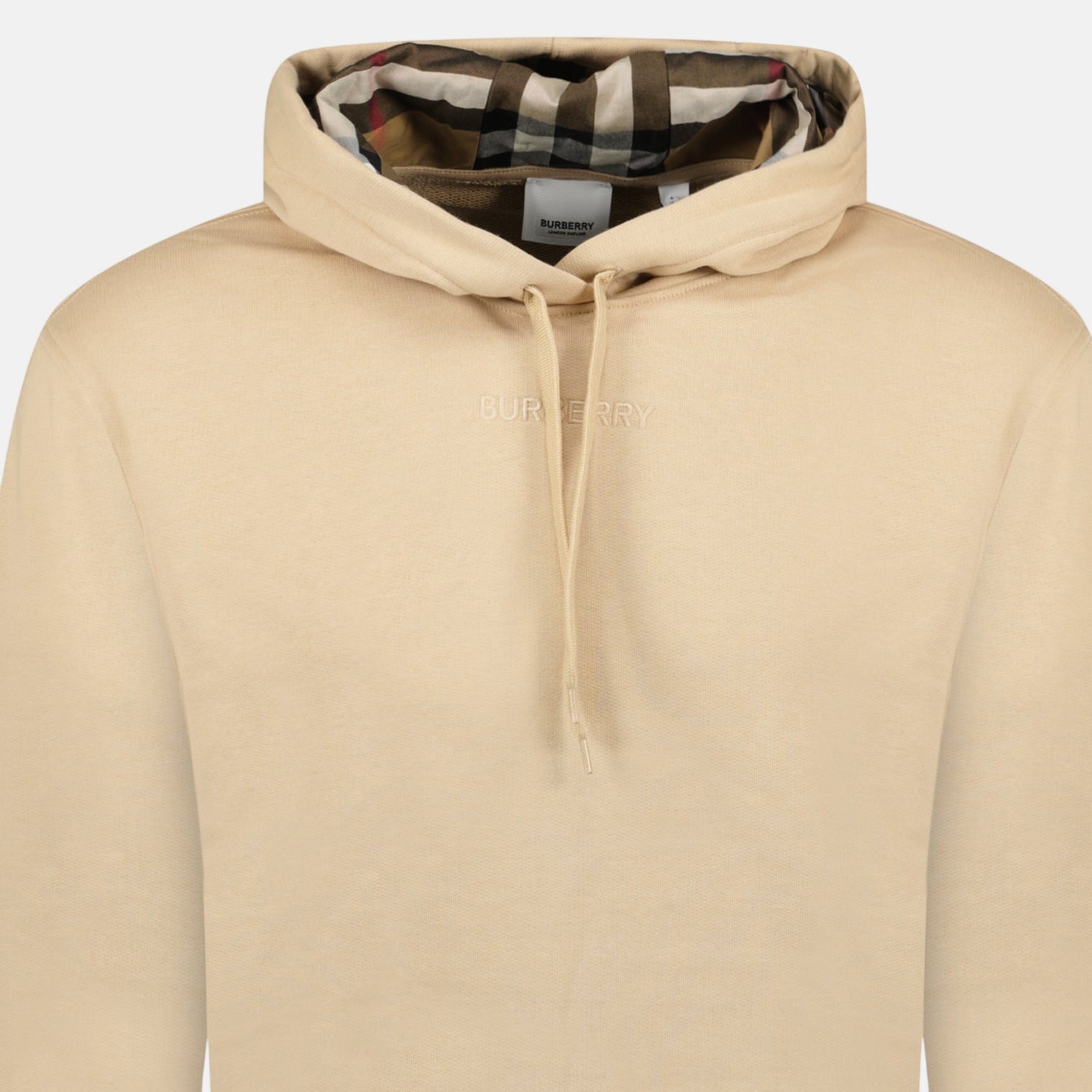 Burberry 'Talley' Embroidery Logo Check Hooded Sweatshirt Beige | Studio DOS