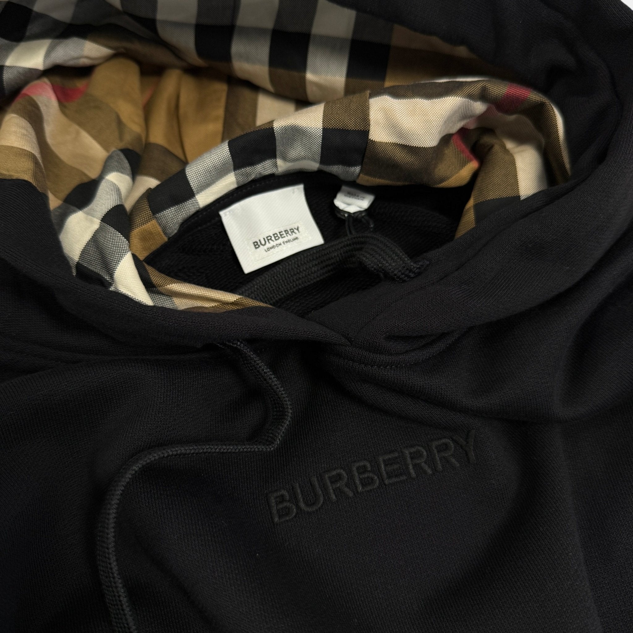 Burberry 'Talley' Embroidery Logo Check Hooded Sweatshirt Black | Studio DOS