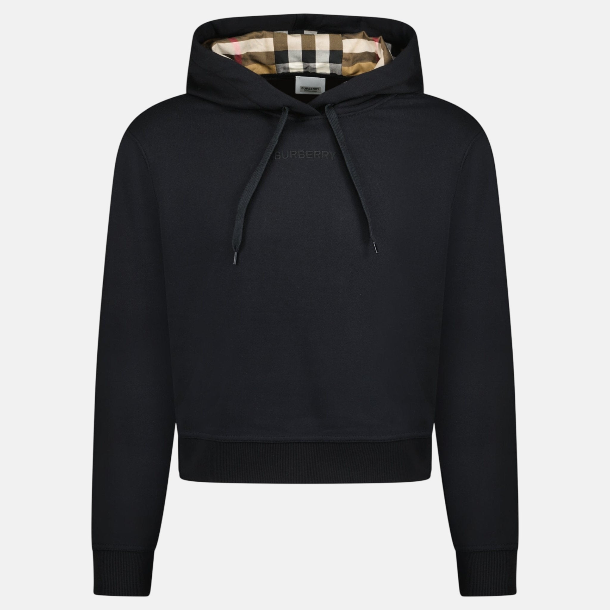 Burberry 'Talley' Embroidery Logo Check Hooded Sweatshirt Black | Studio DOS