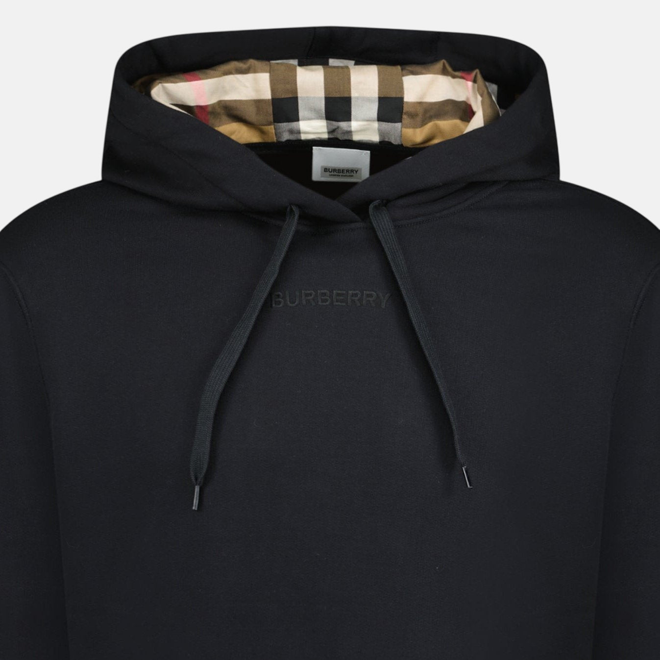 Burberry 'Talley' Embroidery Logo Check Hooded Sweatshirt Black | Studio DOS