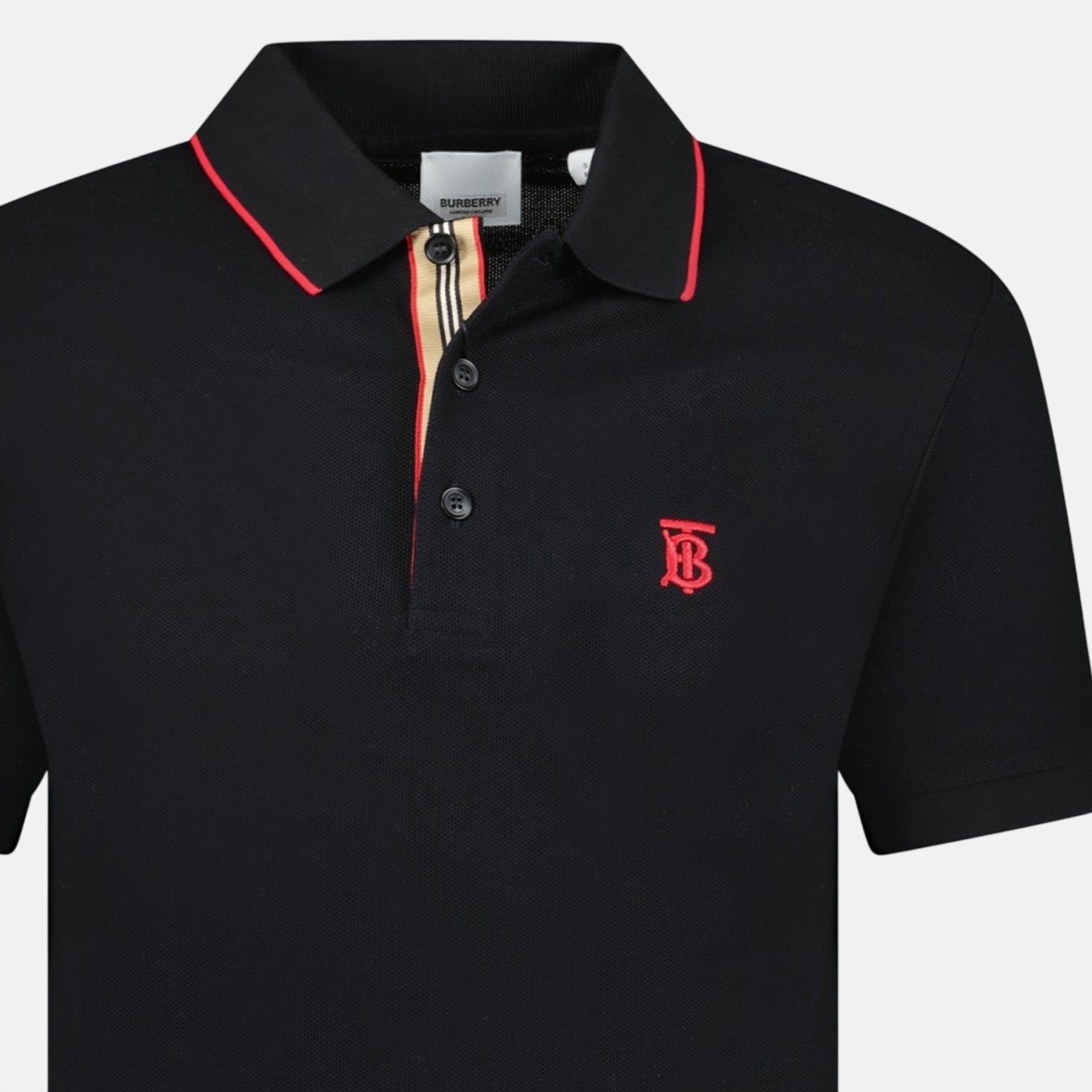 Burberry 'Walton' Red TB Signature Placket Polo Shirt Black | Studio DOS