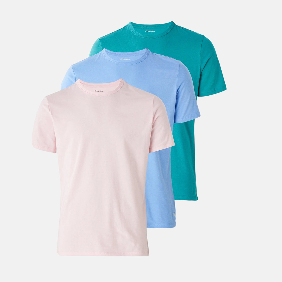 Calvin Klein Mens 3 Pack Cotton Stretch T-Shirts Buff Pink Bayou Glacier | Studio DOS