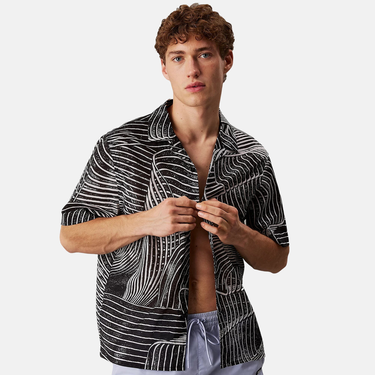 Calvin Klein Mens All Over Printed Beach Shirt Palm Leaves AOP | Studio DOS