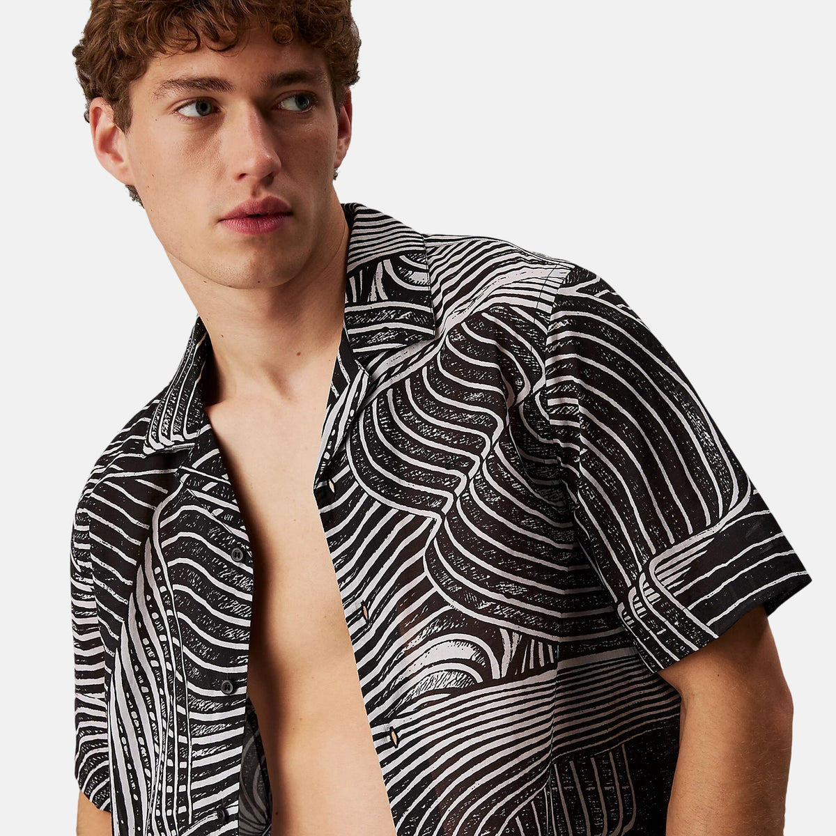 Calvin Klein Mens All Over Printed Beach Shirt Palm Leaves AOP | Studio DOS