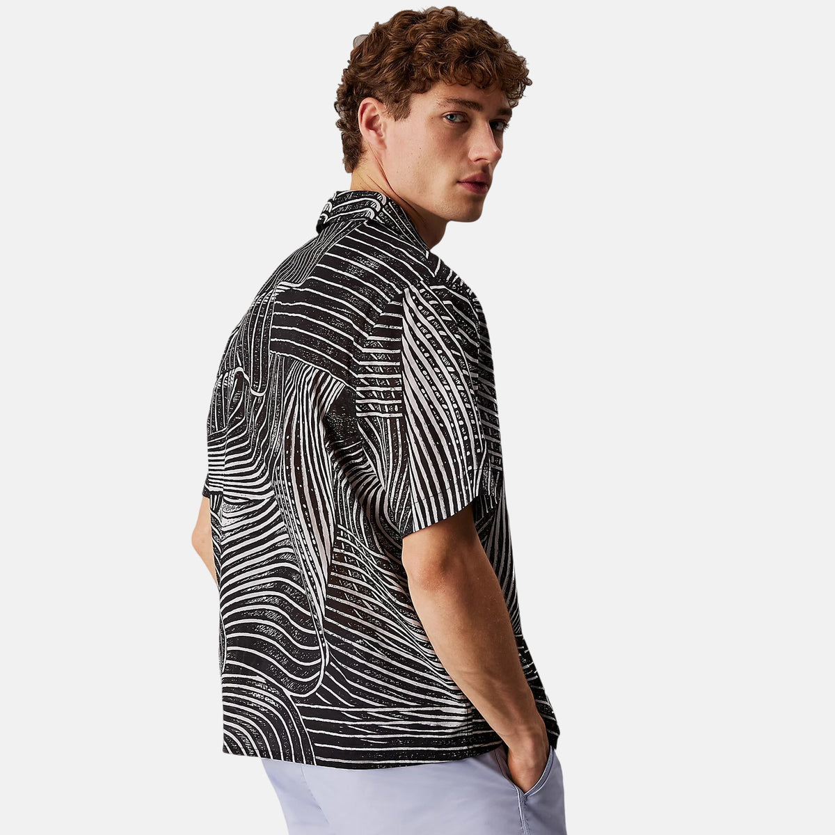 Calvin Klein Mens All Over Printed Beach Shirt Palm Leaves AOP | Studio DOS