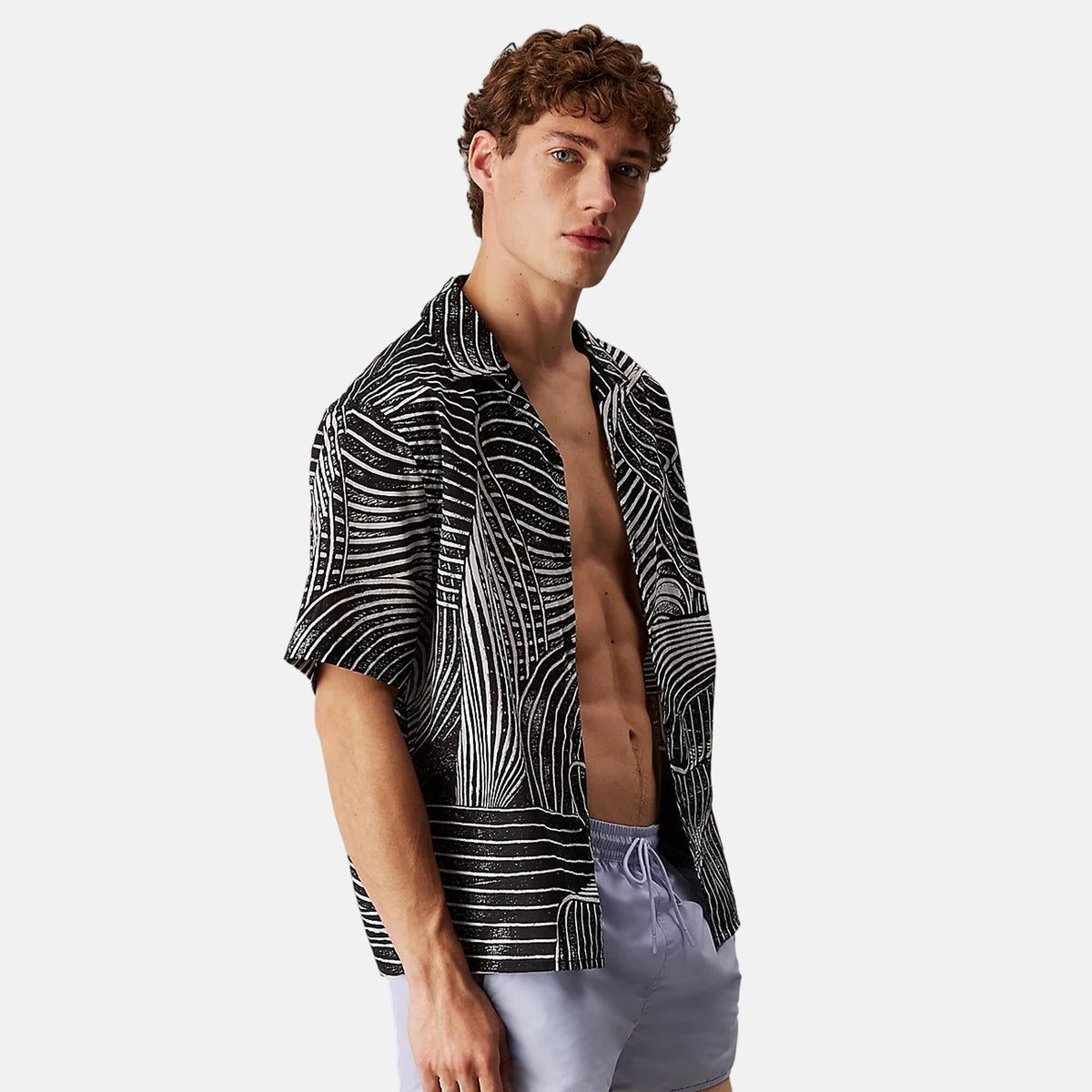 Calvin Klein Mens All Over Printed Beach Shirt Palm Leaves AOP | Studio DOS