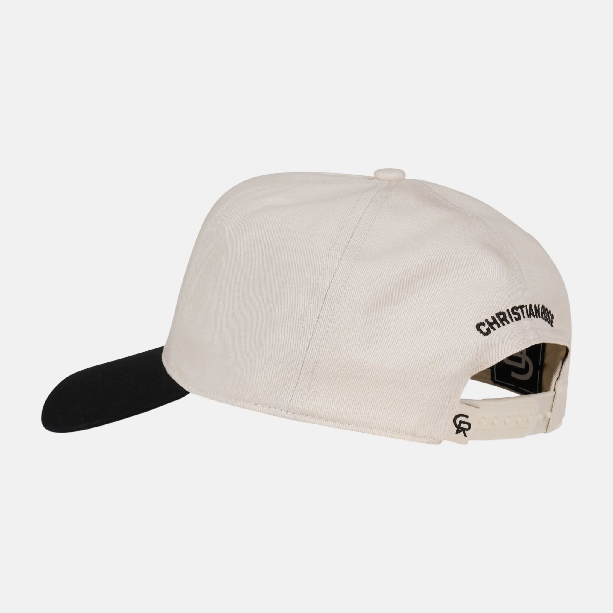 Christian Rose Contrast Unstructured Trucker Cap White Black | Studio DOS