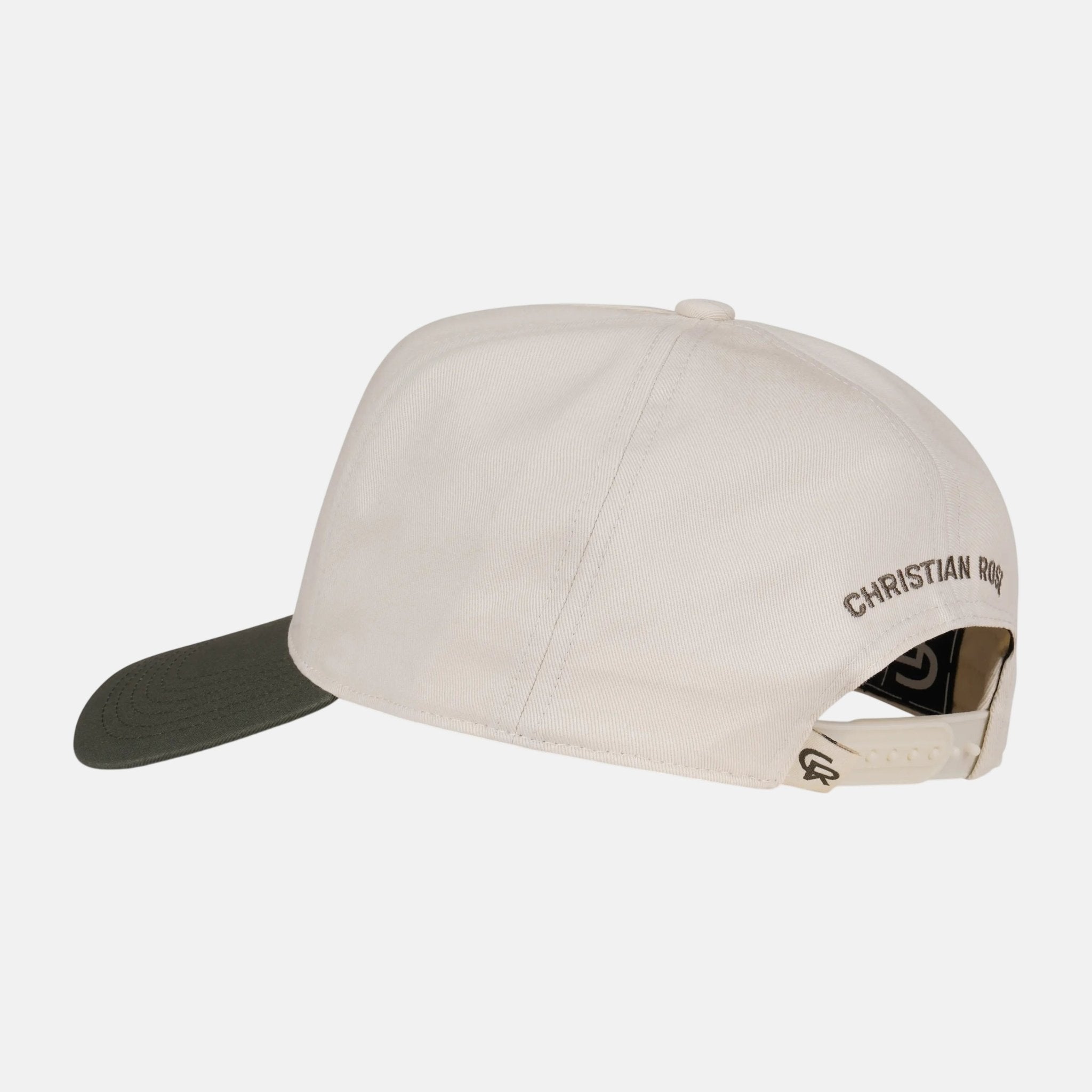 Christian Rose Contrast Unstructured Trucker Cap White Olive | Studio DOS
