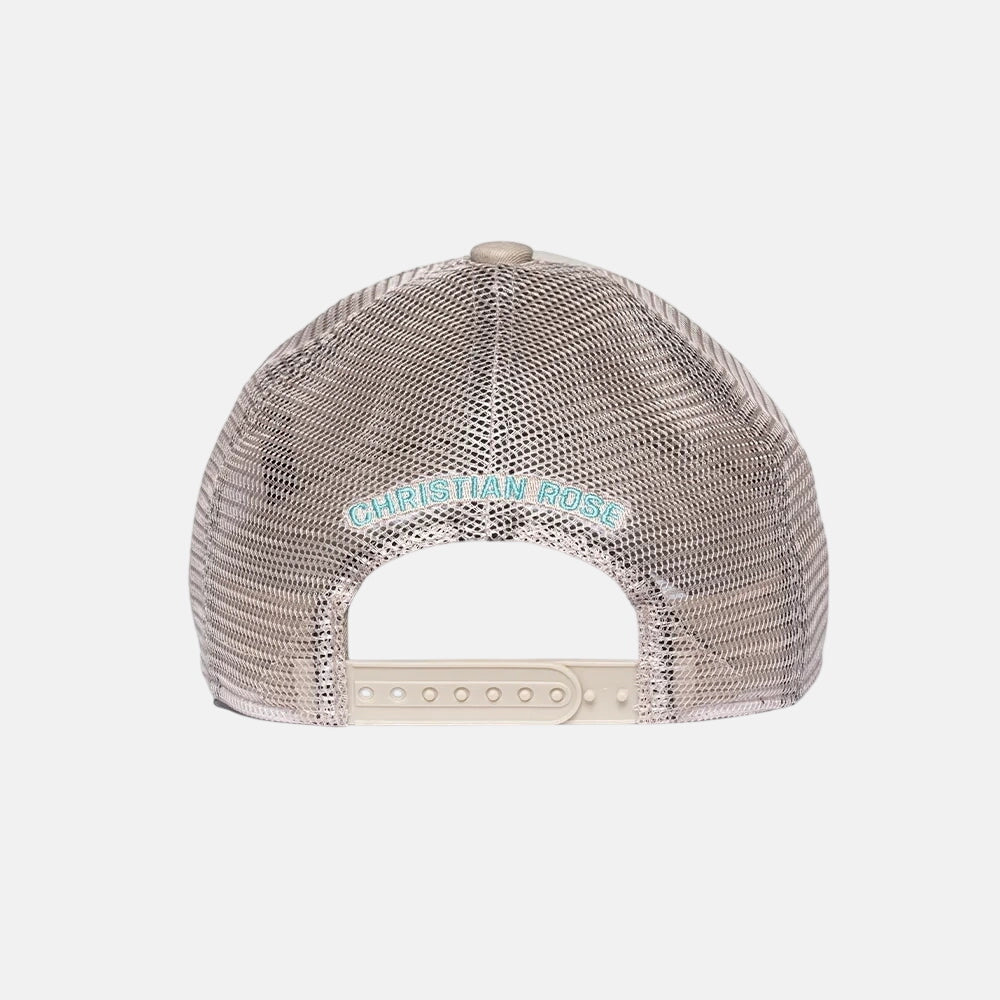 Christian Rose CR Box Logo Trucker Cap Taupe Cream Blue | Studio DOS