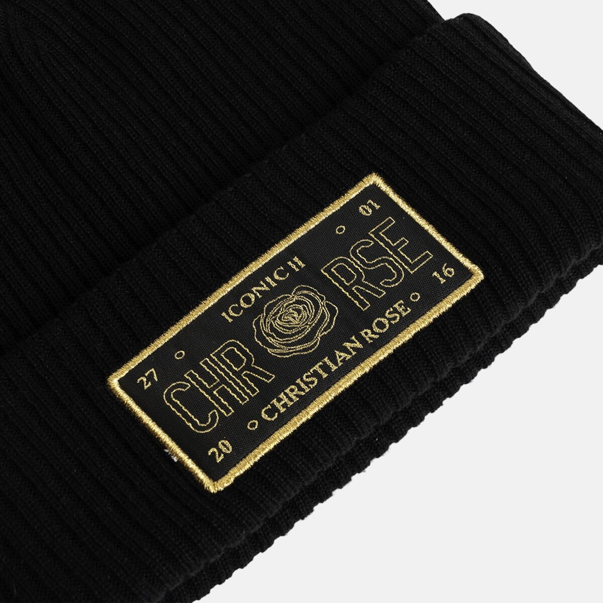Christian Rose Iconic II Beanie Black Gold Outline | Studio DOS