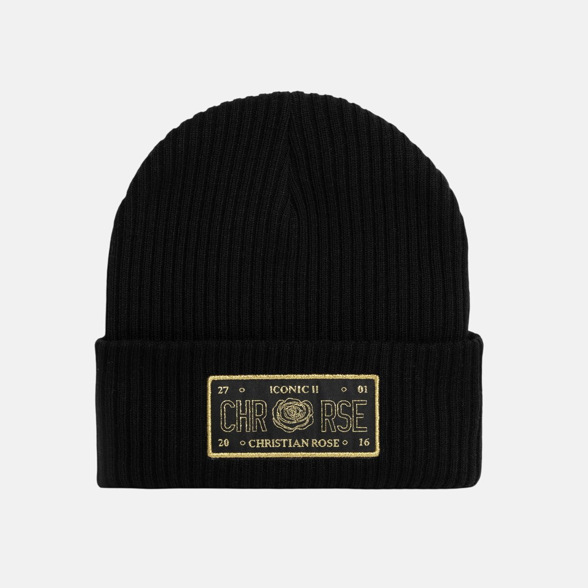 Christian Rose Iconic II Beanie Black Gold Outline | Studio DOS