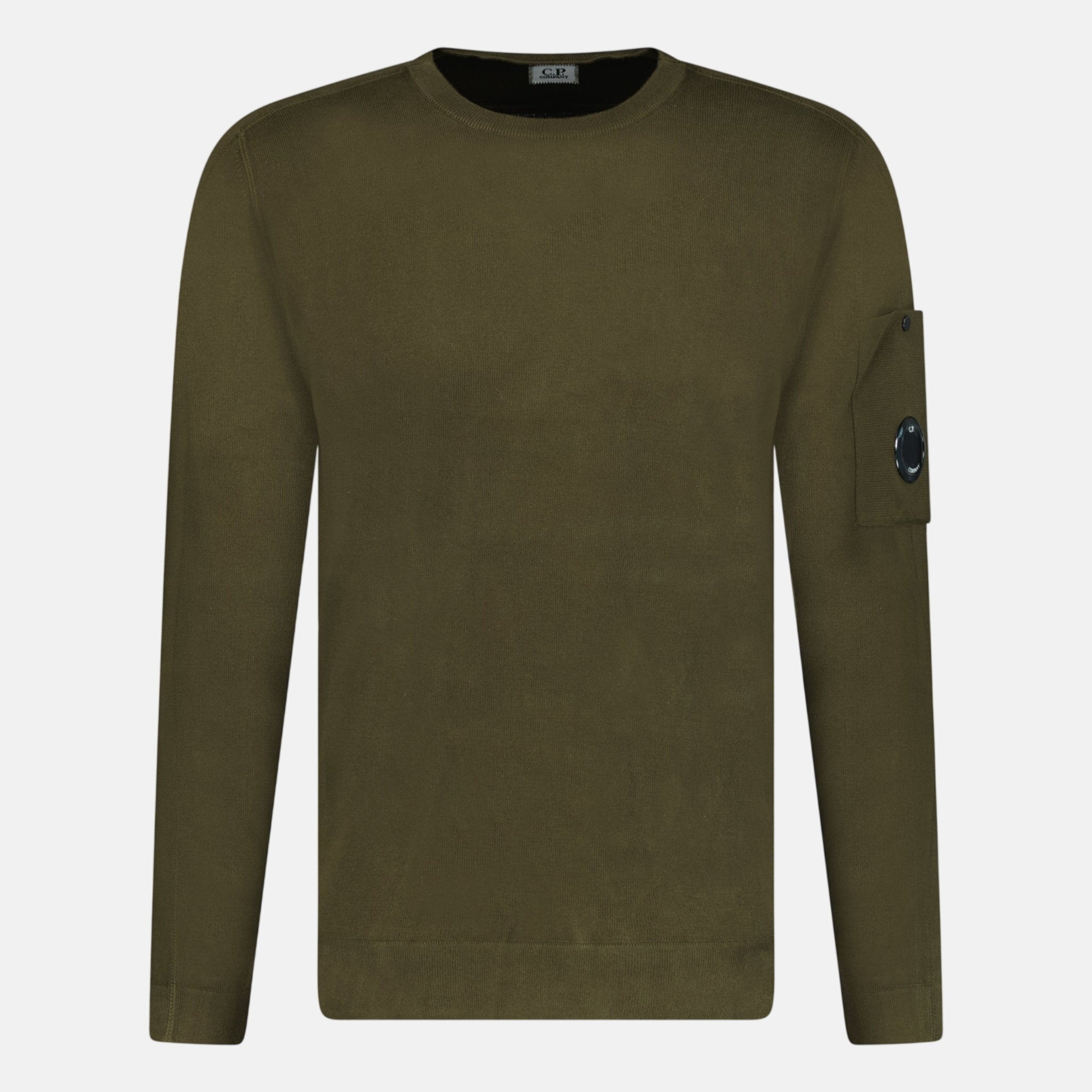 CP Company Cotton Arm Lens Knit Sweatshirt Khaki | Studio DOS