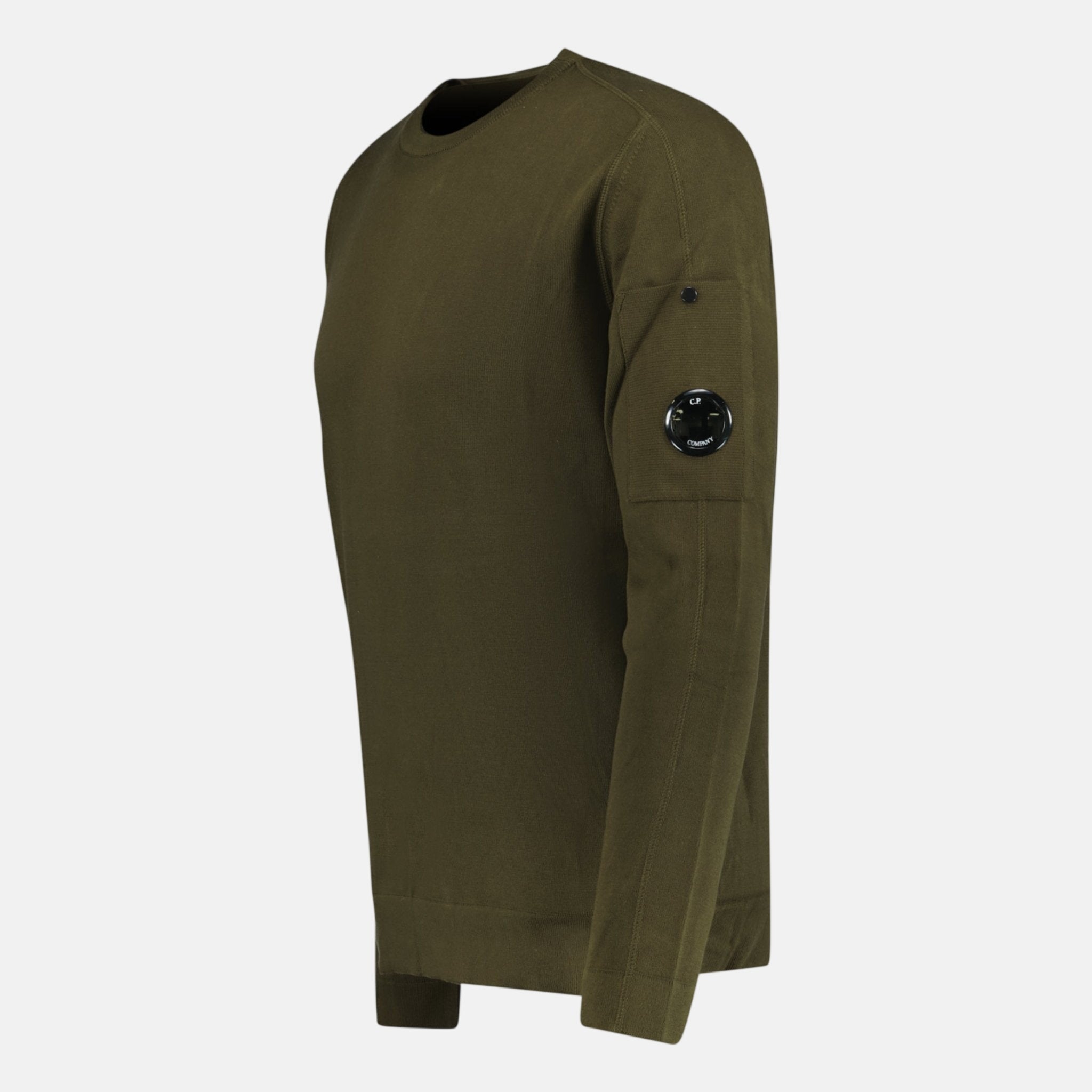 CP Company Cotton Arm Lens Knit Sweatshirt Khaki | Studio DOS
