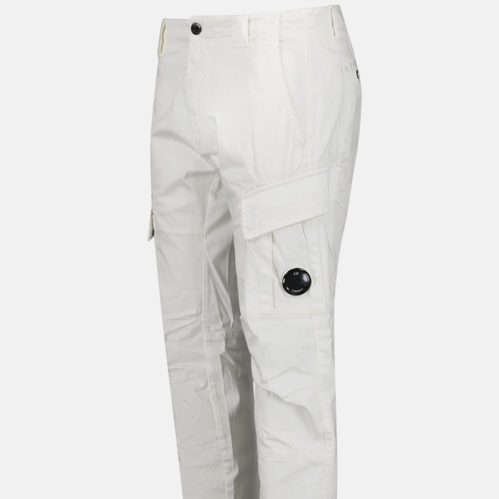 CP Company Ergonomic Stretch Sateen Cargo Lens Pants Gauze White | Studio DOS
