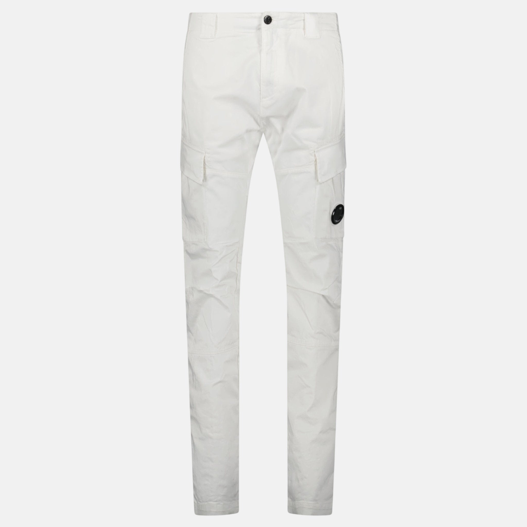 CP Company Ergonomic Stretch Sateen Cargo Lens Pants Gauze White | Studio DOS