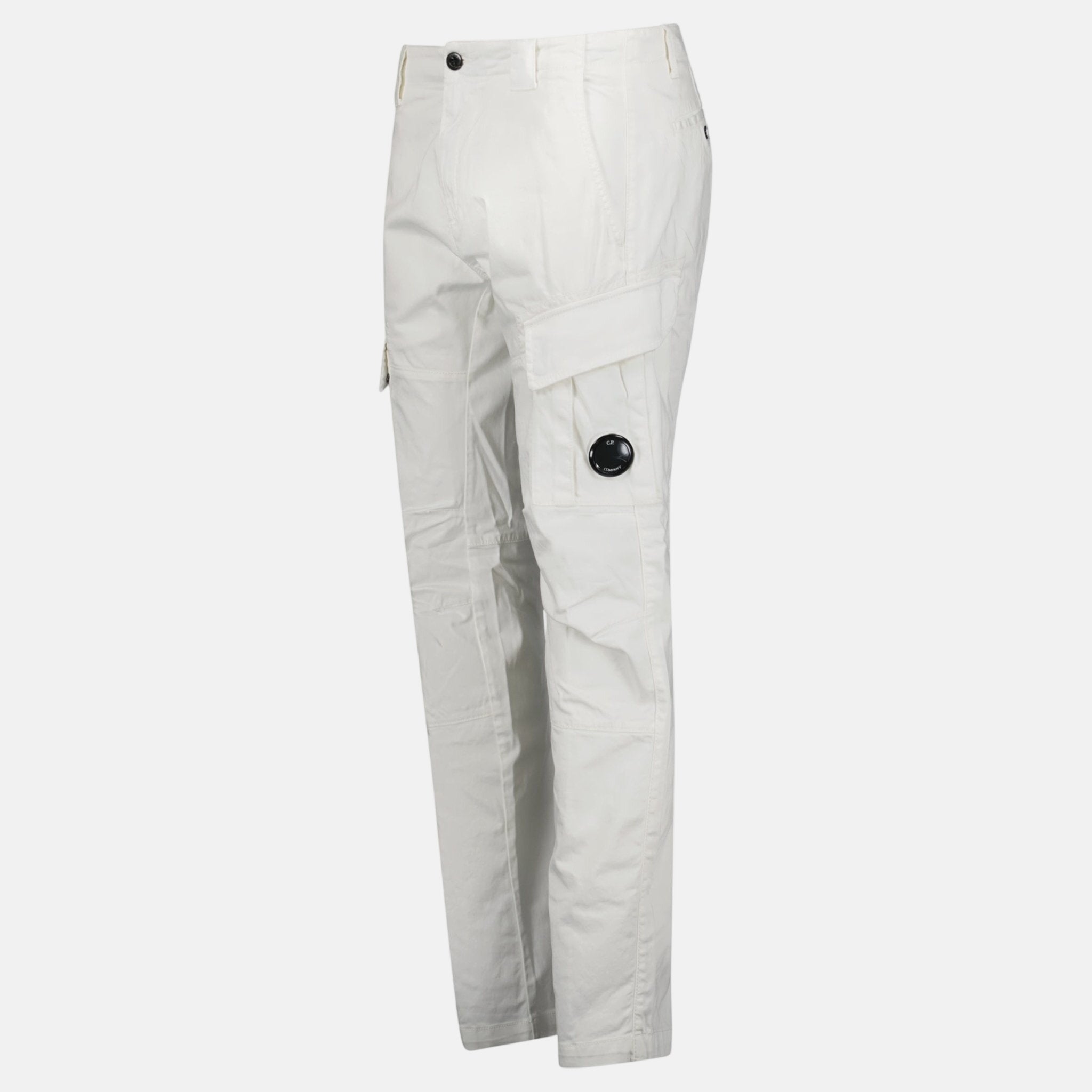 CP Company Ergonomic Stretch Sateen Cargo Lens Pants Gauze White | Studio DOS
