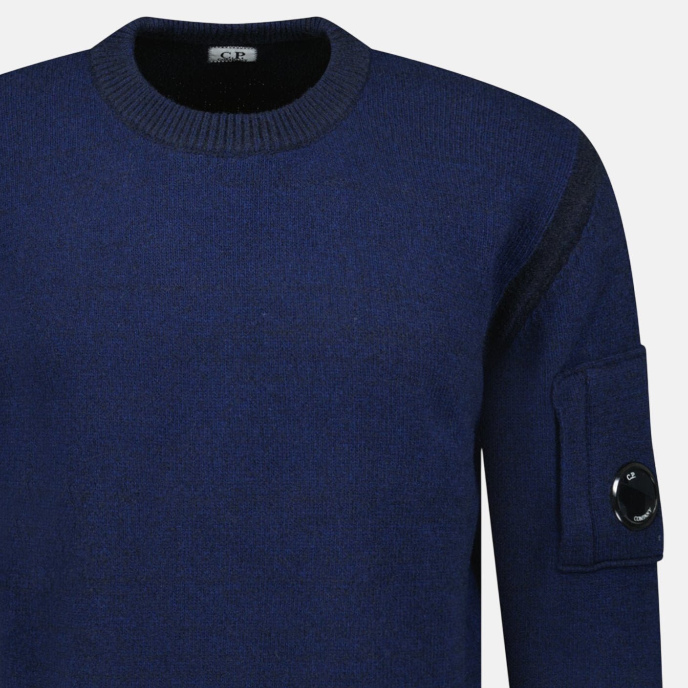 CP Company Fleece Knit Crewneck Vanisé Lens Knit Jumper Estate Blue | Studio DOS