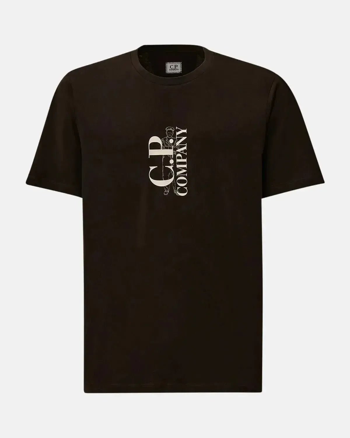 CP COMPANY MENS 30/1 JERSEY VERTICAL LOGO T - SHIRT BLACK | Studio DOS