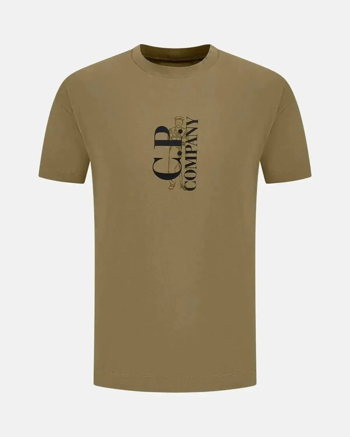 CP COMPANY MENS 30/1 JERSEY VERTICAL LOGO T - SHIRT FALLEN ROCK GREY | Studio DOS