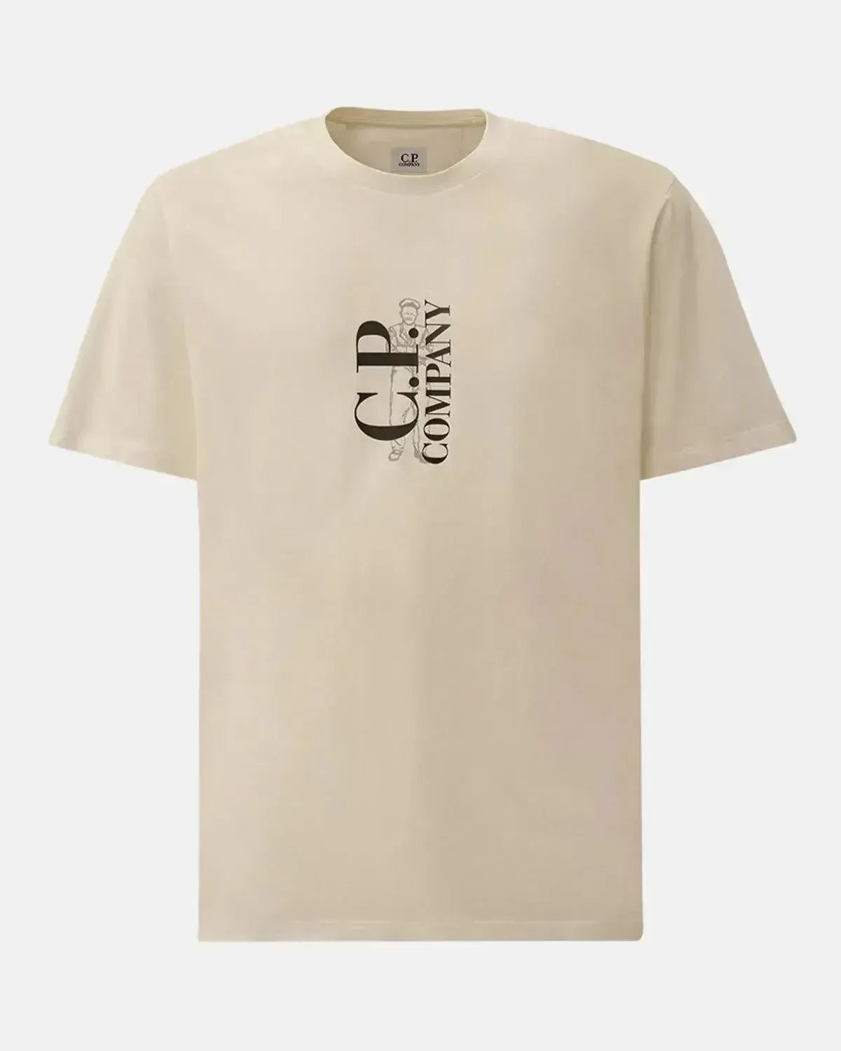 CP COMPANY MENS 30/1 JERSEY VERTICAL LOGO T - SHIRT GAUZE WHITE | Studio DOS