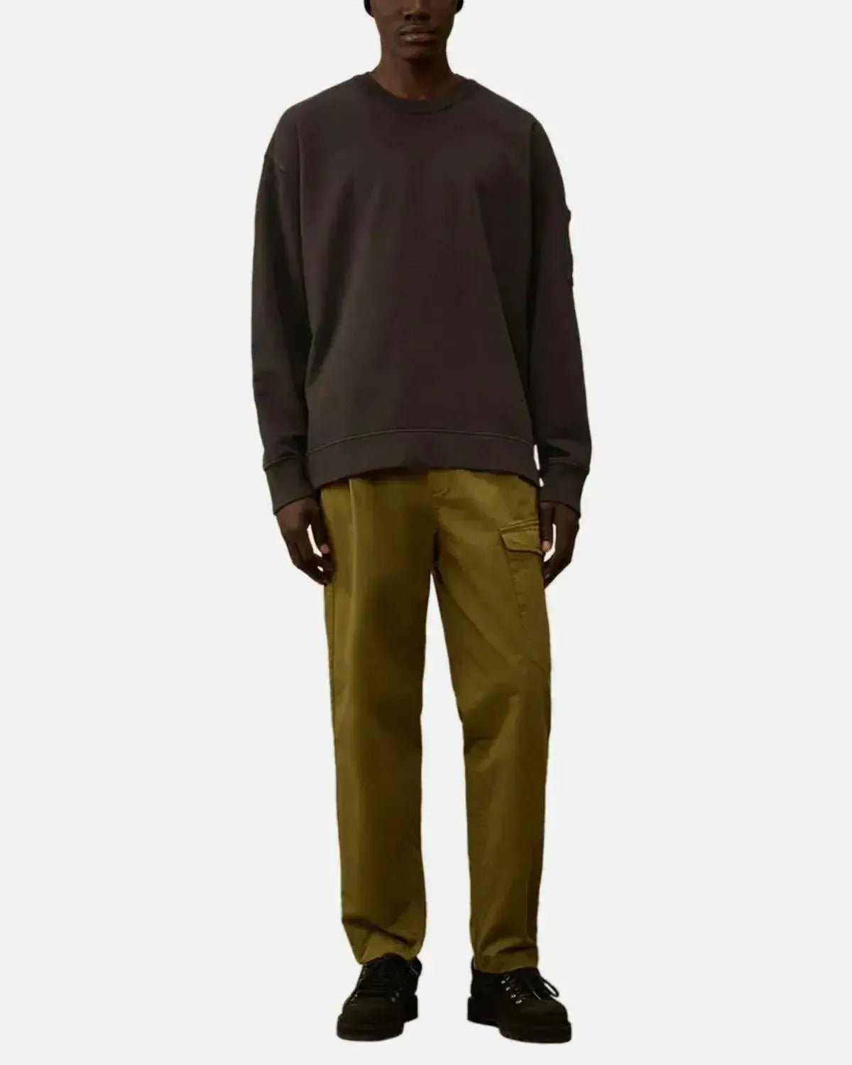 CP COMPANY MENS BRUSHED AND EMERIZED DIAGONAL RAISED FLEECE BOXY SWEAT DARK SHADOW GREY | Studio DOS