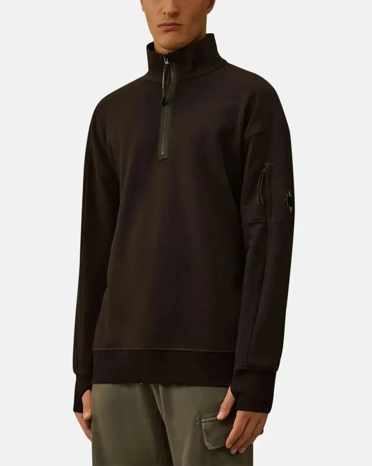 CP COMPANY MENS DIAGONAL RAISED FLEECE 1/4 ZIP SWEATSHIRT BLACK | Studio DOS
