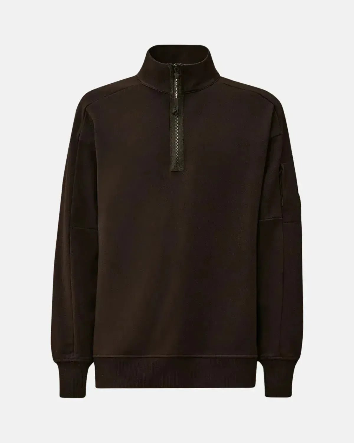 CP COMPANY MENS DIAGONAL RAISED FLEECE 1/4 ZIP SWEATSHIRT BLACK | Studio DOS