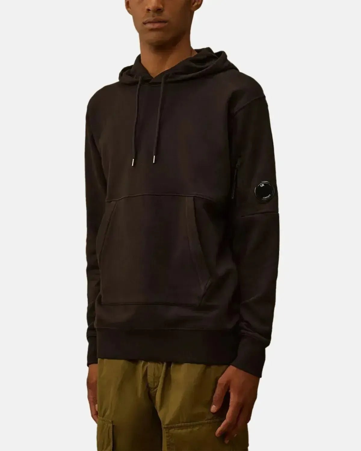 CP COMPANY MENS DIAGONAL RAISED FLEECE LENS HOODIE BLACK | Studio DOS