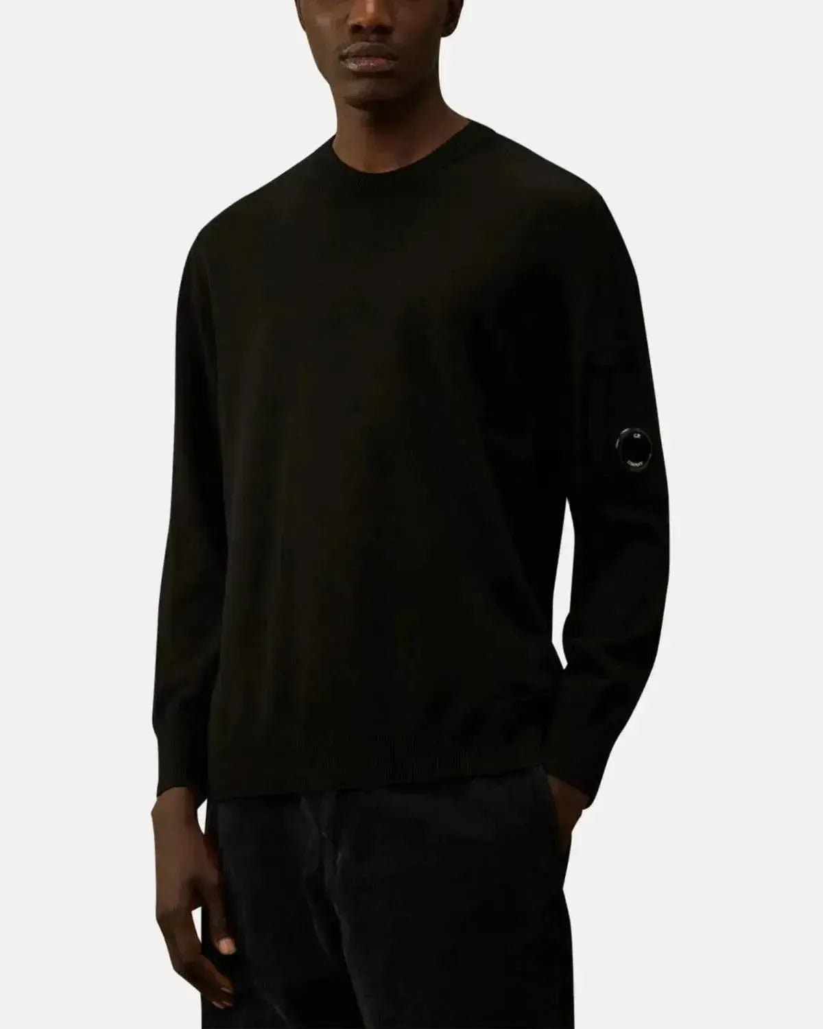 CP COMPANY MENS EXTRAFINE MERINO WOOL CREWNECK SWEATER BLACK | Studio DOS