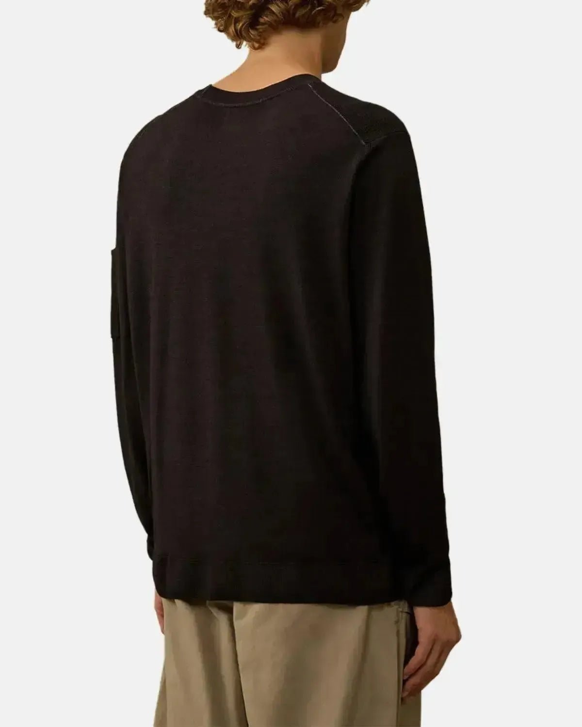 CP COMPANY MENS MERINO WOOL LENS DETAIL CREWNECK KNIT BLACK | Studio DOS